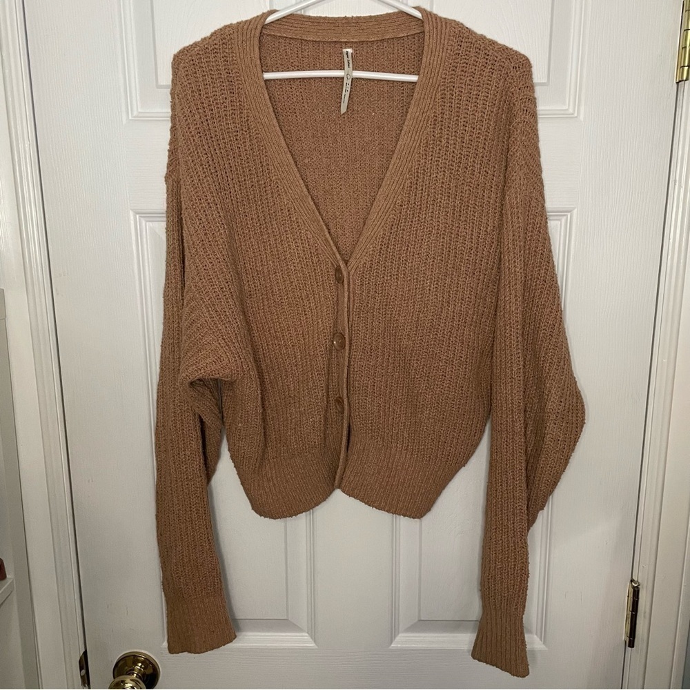 Paper Label Tan 100% Cotton Cardigan Sweater Medium